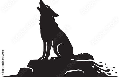 Howling Coyote Wild Canid On Rock Silhouette