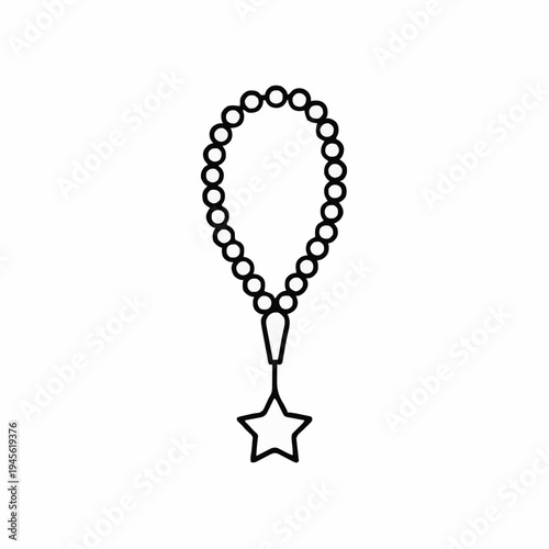 Simple Line Drawing Of Prayer Beads With A Star Charm On A White Background