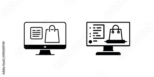Online shopping monitor icon, computer with shopping bag symbol, ecommerce store concept. flat style. best vector illustration, creative design, fully editable