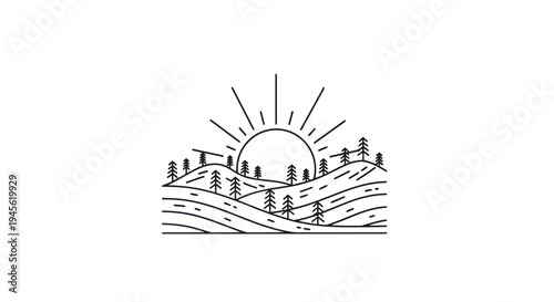 Minimalist landscape with rising sun
