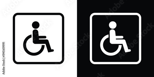 Universal wheelchair accessibility icon framed inside a rounded square interface style symbol. Clean monochrome design suitable for apps, signage, digital interfaces, and accessibility indicators for 