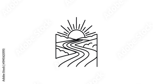 Minimalist landscape with rising sun