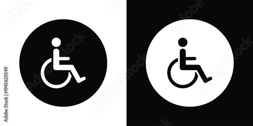 Accessible wheelchair symbol centered within a bold circular background. Clean monochrome icon design used for disability access signage, inclusive services, public facilities guidance, and universal 