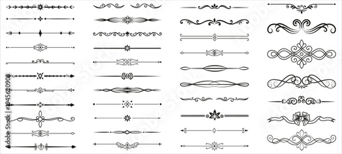 Vintage ornamental flourish divider collection decorative calligraphic separators for wedding invitation certificate luxury typography decoration set.