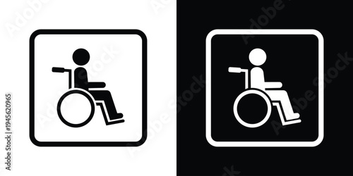 Universal wheelchair accessibility icon framed inside a rounded square interface style symbol. Clean monochrome design suitable for apps, signage, digital interfaces, and accessibility indicators for 