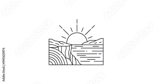 Minimalist landscape with sunrise