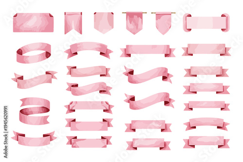 collection of pink ribbons and banners for decoration