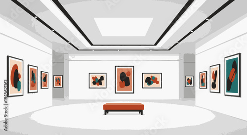 Modern Art Gallery with Framed Paintings Display.