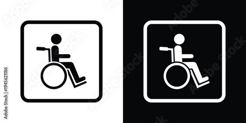 Universal wheelchair accessibility icon framed inside a rounded square interface style symbol. Clean monochrome design suitable for apps, signage, digital interfaces, and accessibility indicators for 