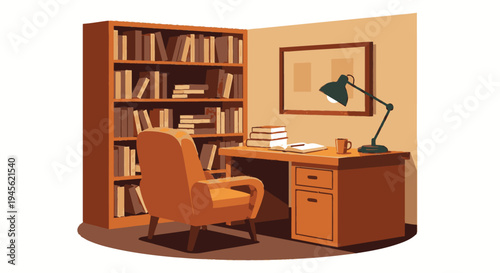 Office Desk with Chair and Bookshelves.