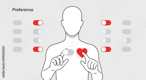 Choosing Love or Preference: Person Selecting Heart Icon with Toggle Switches