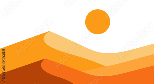 Orange Sun Over Desert Landscape Illustration.