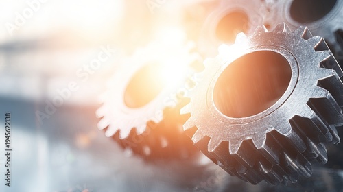 An abstract background of interlocking metallic mechanical gears, symbolizing business optimization.