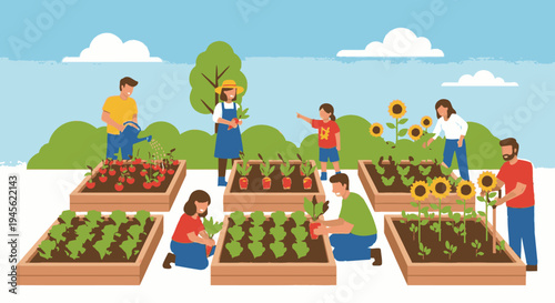 People Gardening Together in Planters.