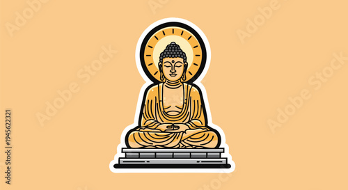 Golden Buddha Sitting Meditation Religious Symbol