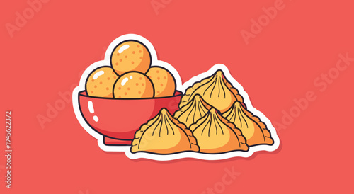 Traditional Indian Samosa and Snack Food Illustration