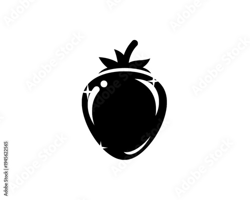 A sleek vector graphic illustration depicting a glossy black strawberry icon with highlights, suitable for modern design projects.