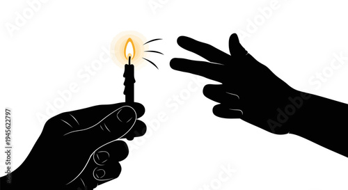Silhouette of Hands Forming a Gun Shape Pointing at a Candle Flame.