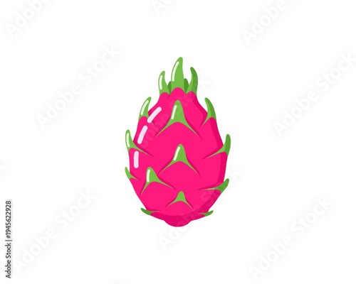 Bright pink dragon fruit vector illustration featuring vivid green scales and a simple design aesthetic