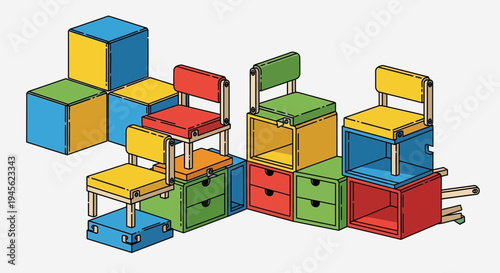 Colorful Modular Furniture Arrangement on Clear Background