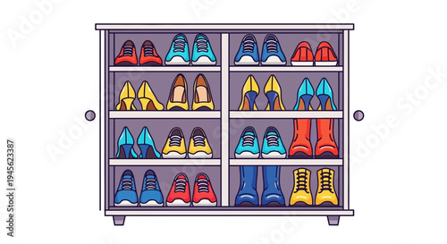Colorful Shoe Rack Organizing Various Footwear Styles