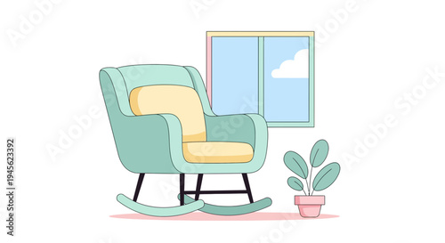 Comfortable Rocking Chair with Potted Plant and Window View