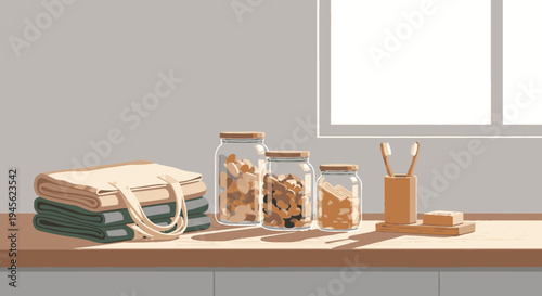 Jars of Nuts and Orange Juice on Counter.