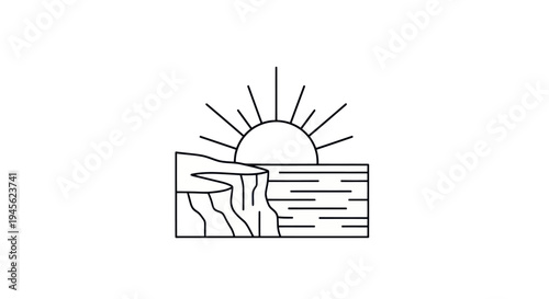 Minimalist sunrise over sea and cliffs