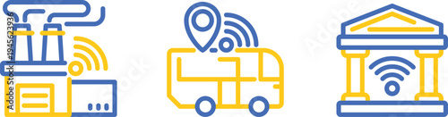 Modern connectivity and transportation icons with wireless signals