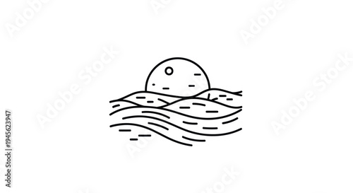 Minimalist sunset over ocean waves illustration