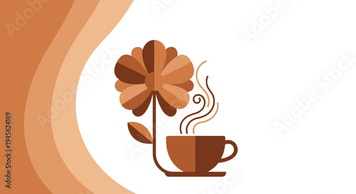 Coffee Flower Illustration: Steaming Cup with Floral Design