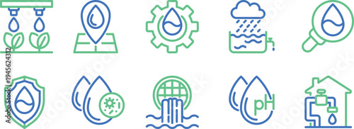 Illustrations of various water-related processes and quality indicators