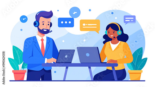 Customer Care Service Operators with Headsets – Call Center Support Vector Set