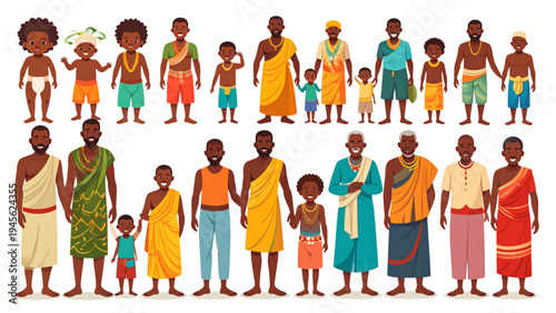 African Man Life Stages Character Set – Baby Child Teen Adult and Elderly