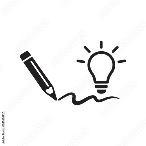 Pencil Drawing with Light Bulb Icon Representing Creative Thinking On White Background