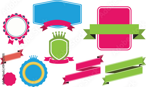 Colorful collection of decorative achievement and banner graphics for presentations or awards