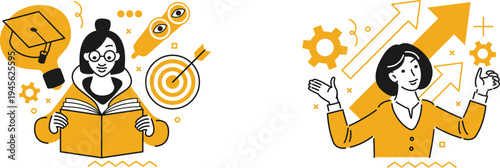 Illustrations of learning, education, and teaching excellence through knowledge and presentation