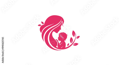 Mother and child silhouette emblem