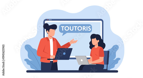 Two women working on laptops together.