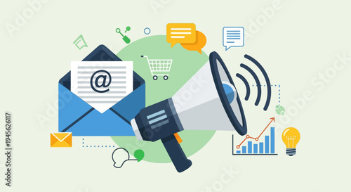 Email Marketing Communication Megaphone Announcement.
