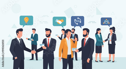 Business professionals shaking hands in office.