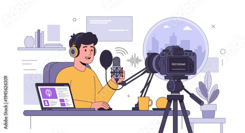 Man recording video with camera equipment.