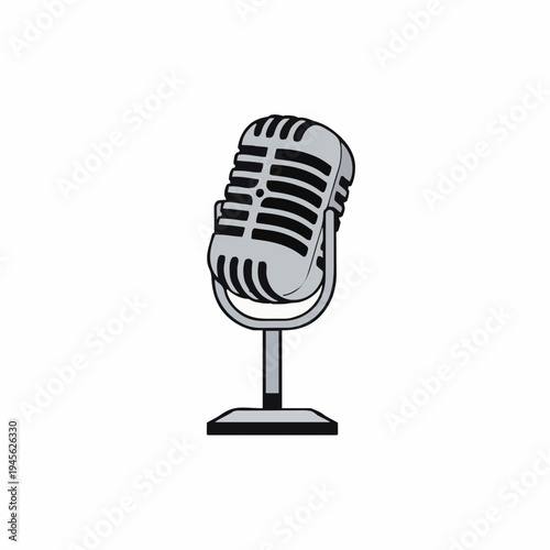 Classic Retro Microphone on a Stand Isolated on White Background Vintage Audio Equipment
