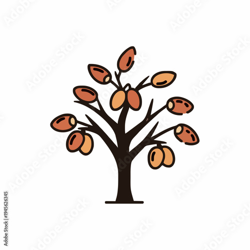 Stylized Autumn Tree with Orange and Yellow Fruits on White Background Simple Illustration