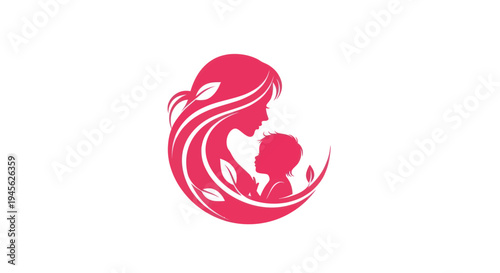 Mother and child silhouette emblem