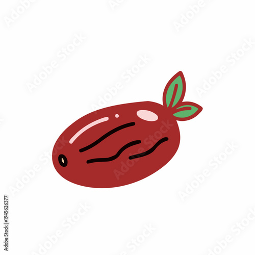 Stylized Illustration of a Single Red Berry with Green Leaves on a White Background Natural Fruit Element for Healthy Eating Concepts