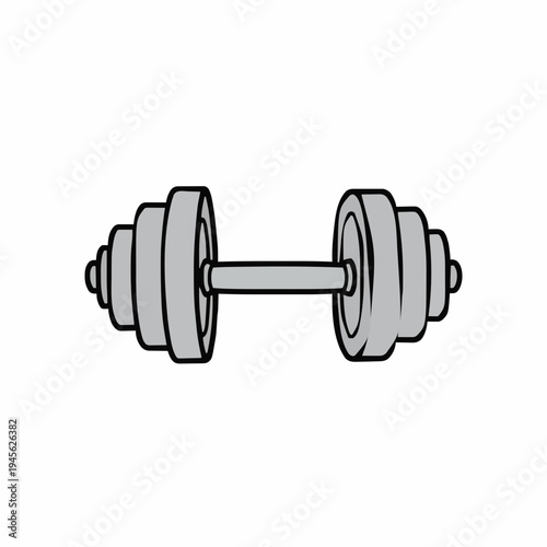 Gray Dumbbell With Stacked Weight Plates On White Background Representing Strength Training and Fitness