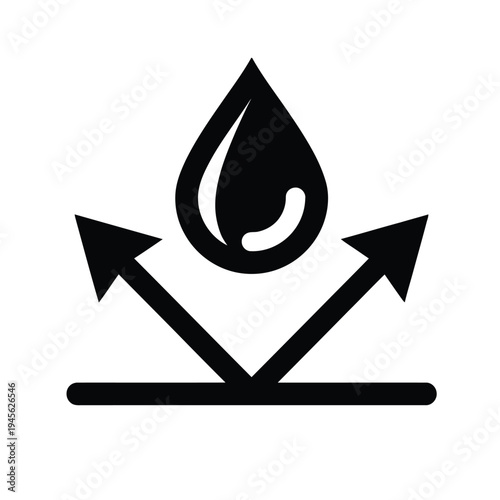 Black icon illustrating water repellency with a drop of liquid deflecting off a surface.