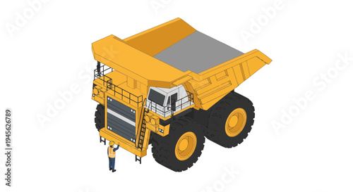 Isometric illustration of a large yellow mining dump truck.