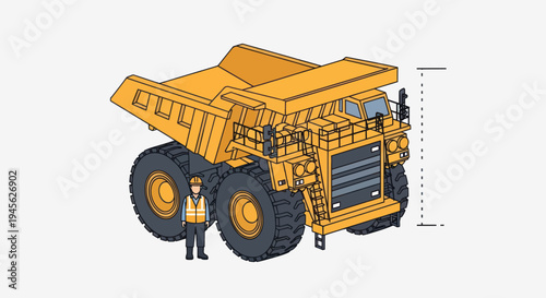 Massive Mining Dump Truck with Worker for Scale.